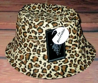 Mens Eighty Eight Leopard Animal Print Black Reversible Bucket Hat One Size • $18.90