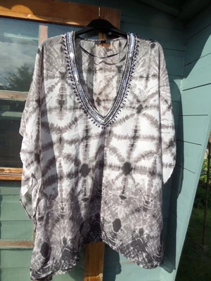 £2.99 • Buy Atmosphere Grey Beaded Kaftan/tunic/beach Top Xl