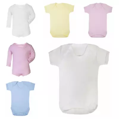 Plain 100% Cotton Blank Baby Grow Bodysuit Vest Short/Long Sleeve Boys Girls  • £4.25