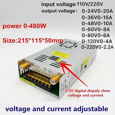 DC Switching Power Supply Adjustable Current Unit Converter 480W 12-300V 47-63Hz • $119.80