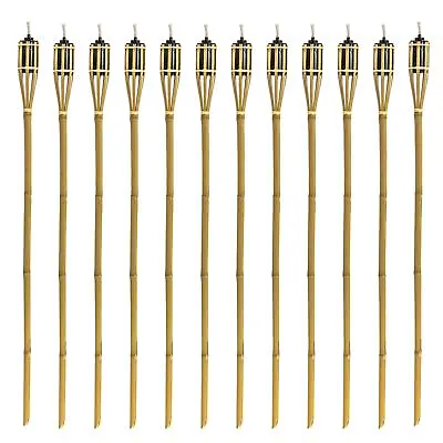 12x Bamboo Garden Tiki Torch Set Paraffin Oil Fire Torches Natural 114cm • £36