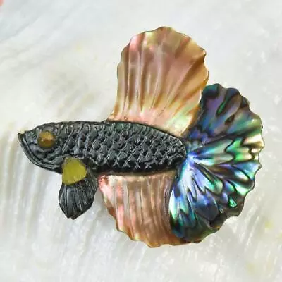 Siamese Fighting Fish Betta Iridescent Multicolor Shell Carving 3.03 G Drilled • $39.95