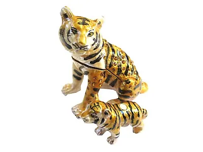 $26.99 • Buy Bejeweled Tiger Mom & Cub Hinged Metal Enameled Rhinestone Trinket Box