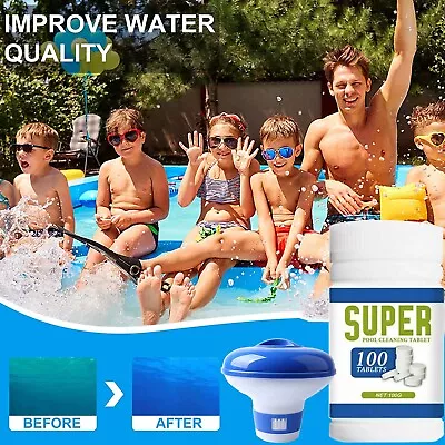 4 IN1 Chlorine Tablet 100G For Swim Pool Lay-Z Spa Chemicals Floating Dispenser • £6.89