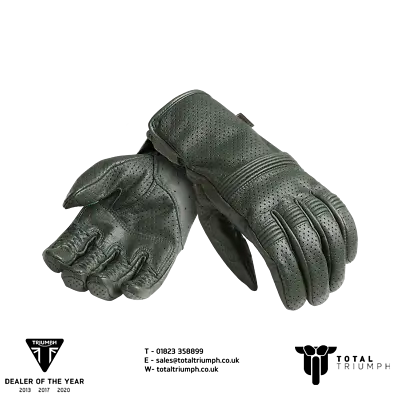 GENUINE Triumph Motorcycles Cali Leather Gloves Green NEW 2023 - MGVS2360 • $89.61