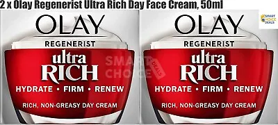 2 X Olay Regenerist Ultra Rich Day Face Cream 50ml - Hydrate | Firm | Renew | • £19.95