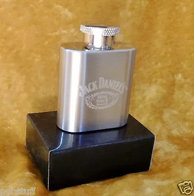 JACK DANIELS STAINLESS STEEL 1oz POCKET FLASK ~ GENUINE MERCHANDISE IN GIFT BOX • $9.99