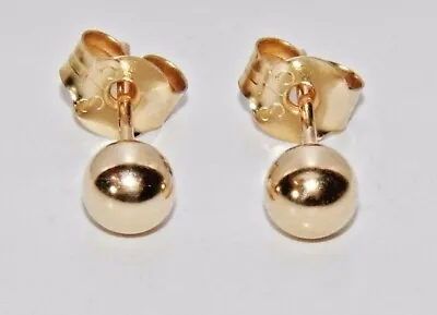 9ct Gold 4mm Ball Stud Earrings - Pair ~ 375 ~ Solid 9k Gold • £17.95