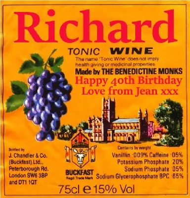 £3 • Buy Personalised Buckfast Tonic Wine Bottle Label - Party / Birthday / Wedding 