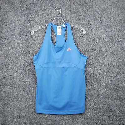 Adidas Tank Top Women L Large Blue Built-In Bra Racerback Gym Workout Sportswear • £8.66