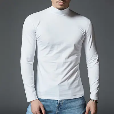 Solid Color Men's Long Sleeve Half Turtleneck Thin Tops Casual Slim Fit T Shirts • $27.03