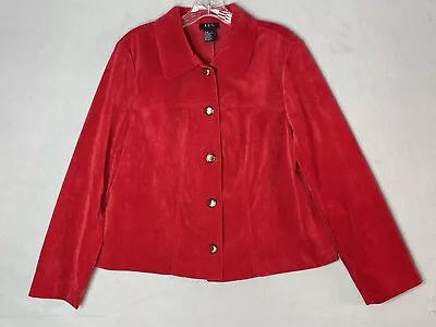 RQT Womens Top Size M Red Button Front Soft Ribbed Textured Button Front LS • $12