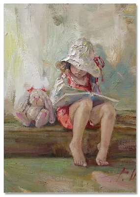 LITTLE GIRL Reading A Book Bunny KIDS ART Morozova Russian NEW Modern Postcard • £2.89