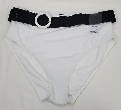 Gabi Fresh Swimsuits Womens 20 Black Belted White Bikini Bottoms NWT Swim Plus • $9.99