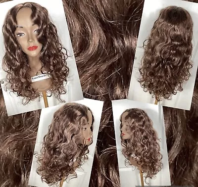 NEW! Beautiful Wig 25” Long Golden Brown Center Skin Part Size LARGE Net Cap D-4 • $17.99