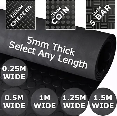 5mm Thick Rubber Flooring Matting Heavy Duty Mat Coin 0.25M 0.5M 1M 1.5M Wide • £261.22