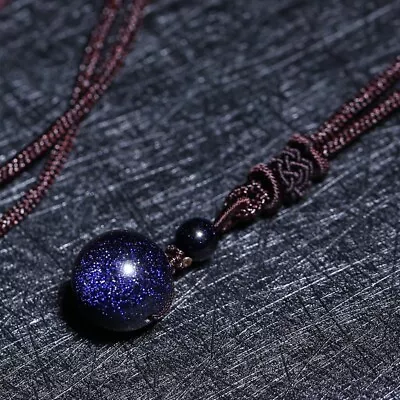 Blue Goldstone 16mm Round Bead Pendant Healing Amulet Men Women Necklace Gifts • $10.50