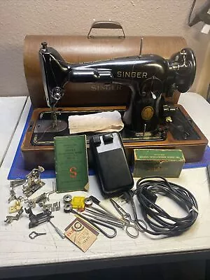 Singer Vintage 1950 201-2 Portable Sewing Machine W/ Wooden Carry Case AK894750 • $299.99