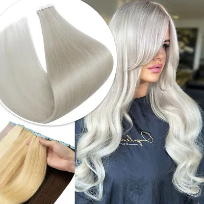 Cyan White Tape In On Remy Human Hair Extensions THICK 80PCS Skin Weft Full Head • $22.21