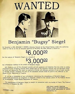 Bugsy Siegel 8x10 Photo Mafia Organized Crime Mobster Mob Wanted Poster Picture • $5.99