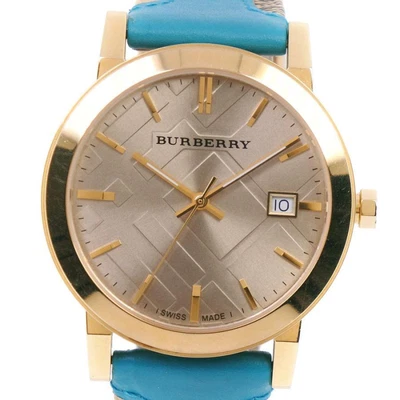 $404.70 • Buy Burberry NU9018 SS Leather Light Blue Quartz Gold Dial Unisex Watch [U0228]
