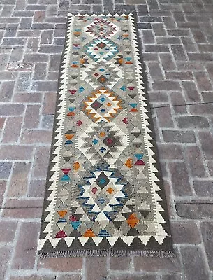 Handmade Afghan Flat Weave Kilim Hallway Runner Rug 256 CM X 79 CM KA# 49 • $475