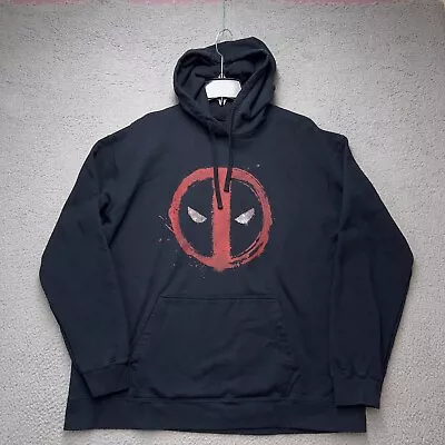 Marvel Deadpool Hoodie Sweatshirt Adult 2XL Black Red Splatter Head Pockets Mens • $12.57