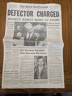 Vintage JFK John F Kennedy Death  Newspaper 11/23/1963 Fort Worth Star Telegram • $15