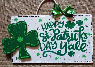  Holographic Glittered ST. PATRICK'S DAY Shamrock SIGN Wall Door Hanger Plaque • $13