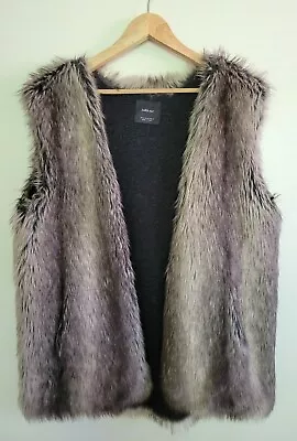 Zara Knit Brown Vegan Faux Fur Lined Vest Gilet Size M/ L Super Soft Pockets • $24.99