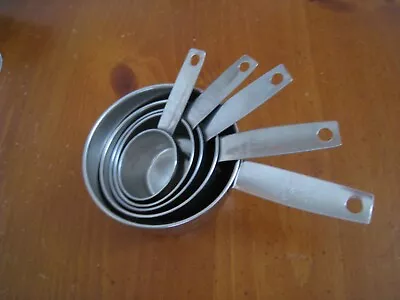 Set 5 VTG Foley Measuring Cups Script Stainless  1/8 1/4 1/3  1/2  1 Cup • $24