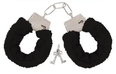 Black Fluffy Handcuffs - Hen & Stag Party Valentines Fancy Dress Costume • £3.49