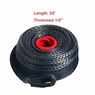 92ft X 1/2 BLACK Synthetic Winch Rope Line Cable 20500LBs W/ Protective Sleeve • $81.95