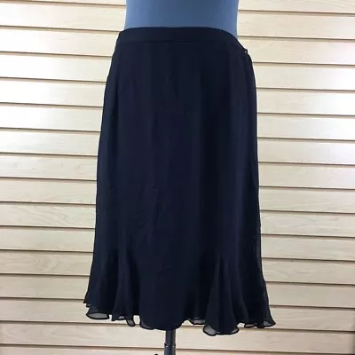 VINTAGE Vera Cristina A-Line Skirt 6 Black Solid Lined 100% Silk Knee Length • $14.70
