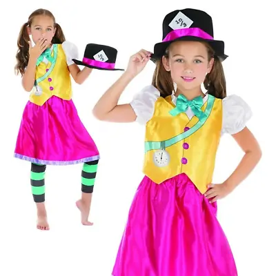 Girls Mad Hatter Costume Kids Alice Fancy Dress Child Book Week Day Outfit • £13.99