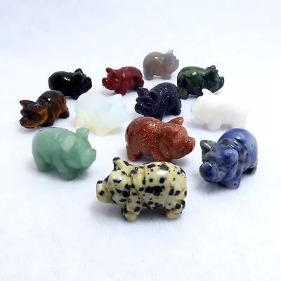 £7.30 • Buy Gemstone Pig Hand Carved Ornament Carving Jasper Black Aventurine White Quartz