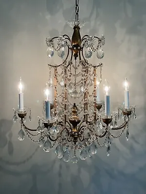 Antique Italian Crystal Macaroni Beaded Pagoda Chinoserie Chandelier French • $1800