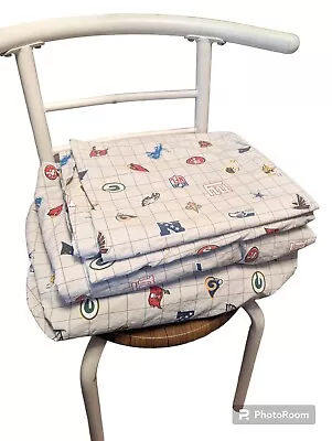 Pottery Barn Teen Kids NFL Football Team Logos Full Size Complete Sheet Set • $54.99