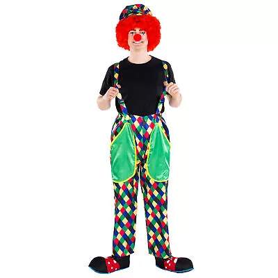 Clown Costume For Men | Dungarees Nose & Cap Halloween Fancy Dress Outfit • £28.99