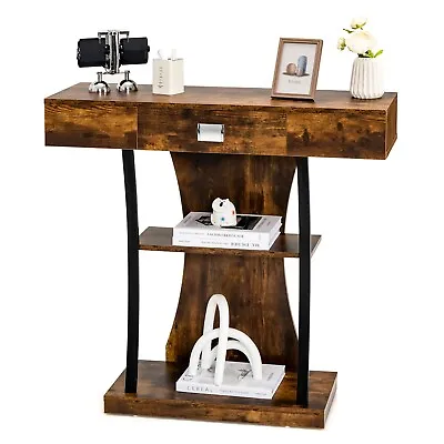 £55.99 • Buy T-Shaped Industrial Console Table Narrow Sofa Side Table Entryway Display Shlves