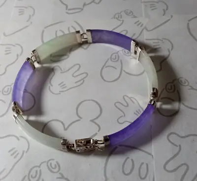Purple & White Jade? Sterling Silver 925 Chinese Tennis Segmented Link Bracelet • $49.99