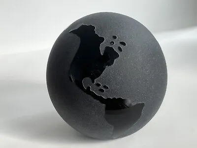 Vintage Paperweight Black Obsidian Glass Marble World Map Earth Globe Art Object • $22.50