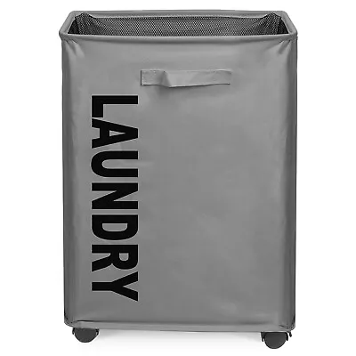 82L Rolling Laundry Basket Wheels Foldable Collapsible Clothes Hamper Organizer • $24.86