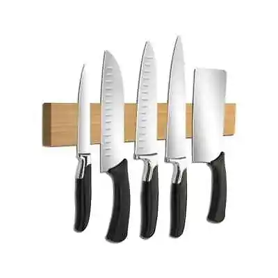 Magnetic Bamboo Wood Knife 15  Strip Rack Block Kitchen Strong Magnet Wall Knife • £10.95