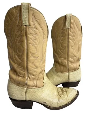 Hondo Texas Ivory Leather Embroidered Western Cowboy Boots Men's 9.5 D • $42.49