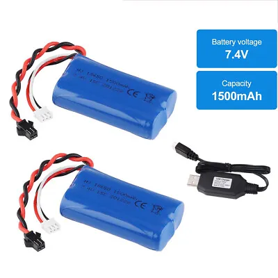 2X 2S 1500mAh 7.4V Li-ion Battery T Plug With USB Charger For WLtoys 4WD RC Car • £14.89