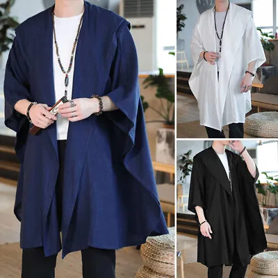 Mens Vintage Cape Poncho Cloaks Casual Baggy Hooded Tops Coat Cardigan Jacket • £12.76