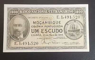Banco Nacional Ultramarino  Mocambique Colonia Portuguesa Um Escudo 1944 • $10