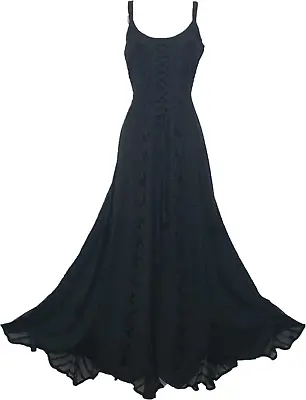 Maxi Gothic Dress Corset Pagan Embroidered Black Size 10 12 14 16 18 20 22 24 • £27.99