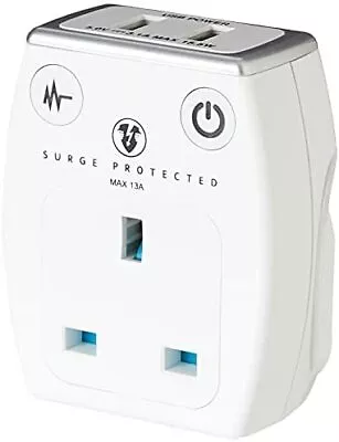 Masterplug Single Socket Surge Protected Power Adaptor With Two USB Charging Po • £17.08